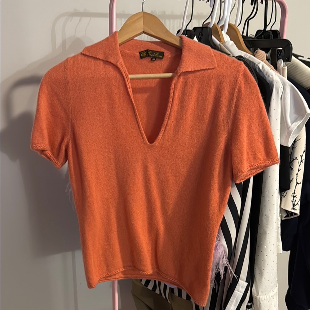 Loro Piana Orange Fitted Cashmere Short Sleeve Polo Sweater